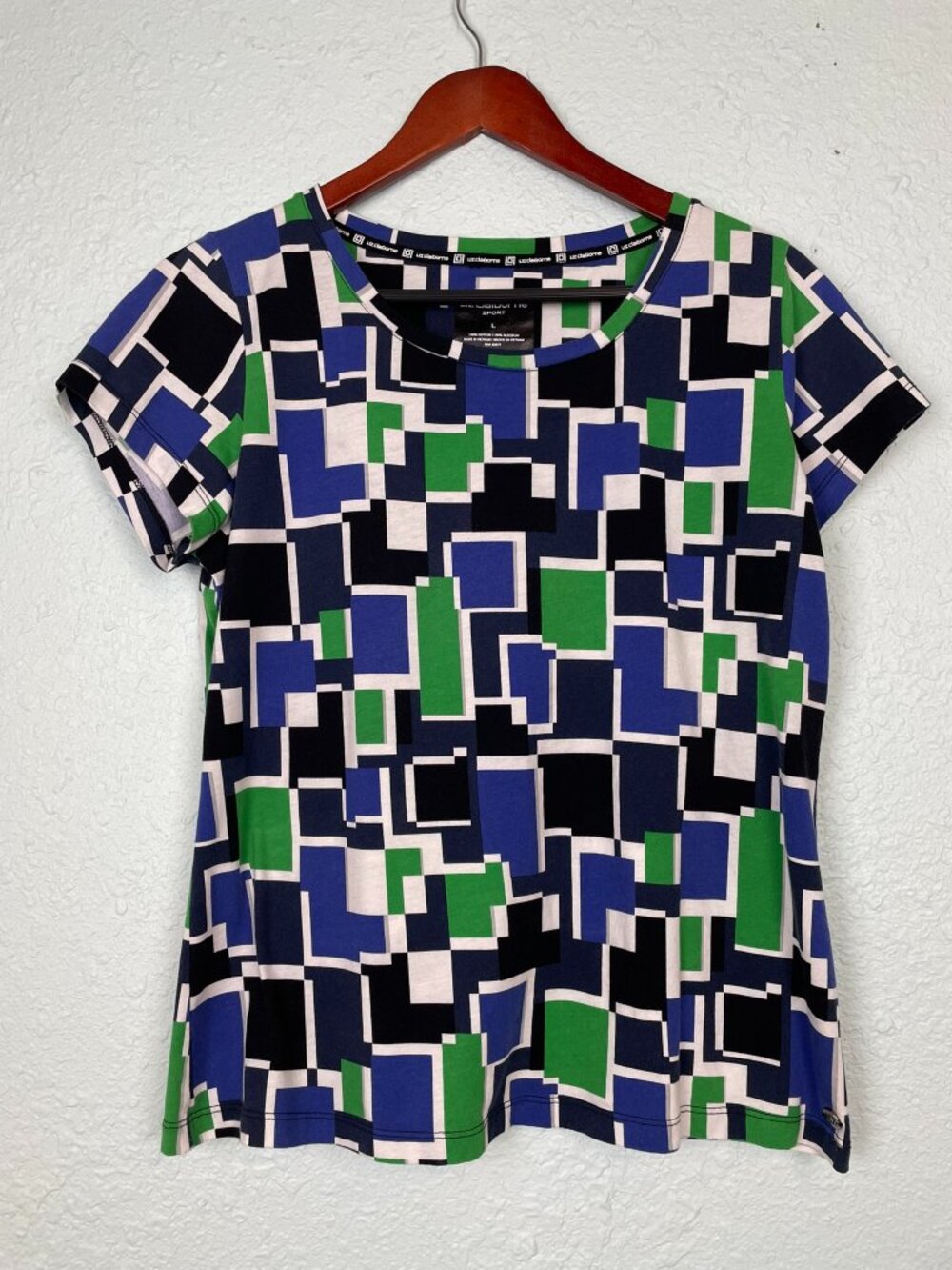 Liz Claiborne Sport Geometric Print Cotton Tee Large
